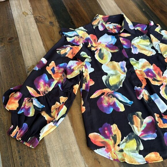 Chico’s Sz 0.5 Chiffon Botanical Shirt - Picture 7 of 13